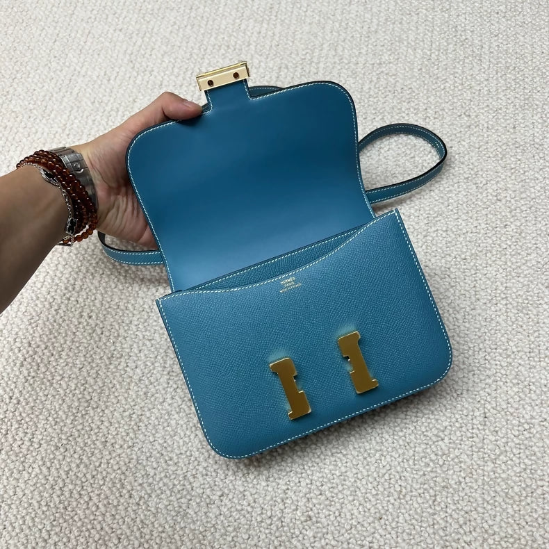 Hermès Constance 19 blue denim Epsom leather with gold hardware