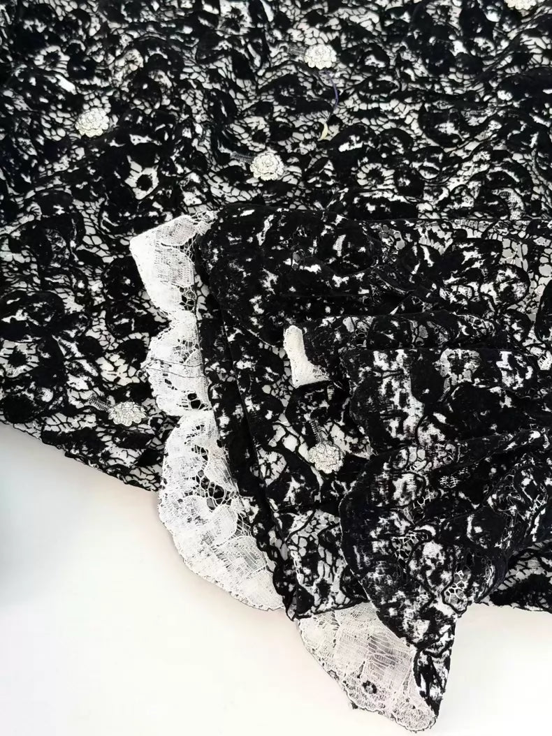 Chanel 25A black white Camellia lace jacket