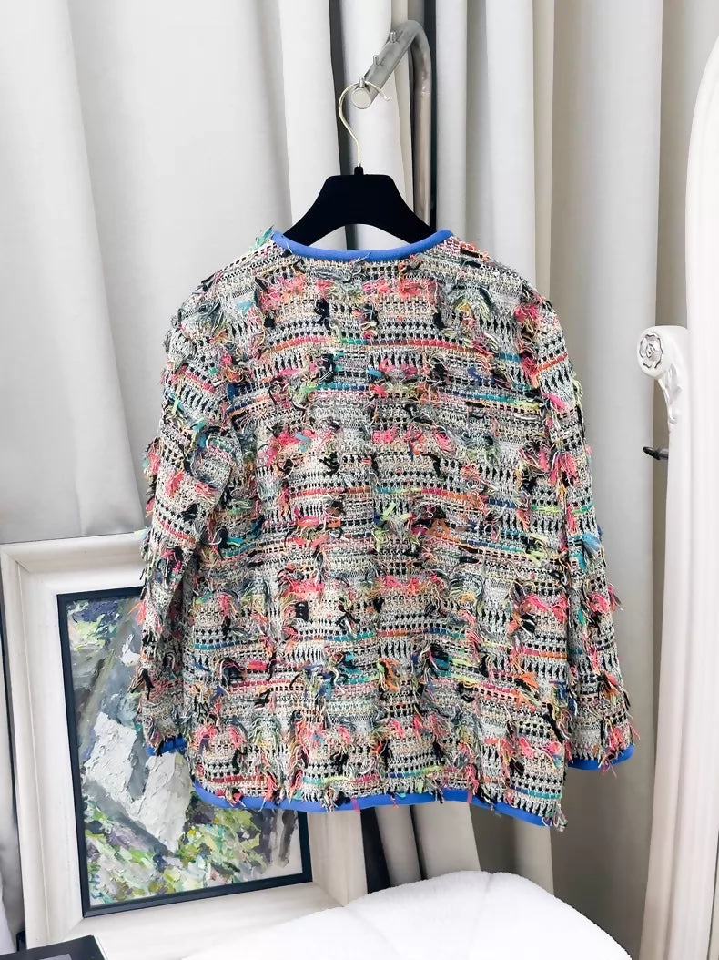 Chanel 17S Colourful Tassel Blue tweed Jacket