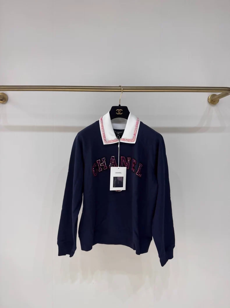 Chanel 23P black sequined N 5 collar sweatshirt – Wararni.com