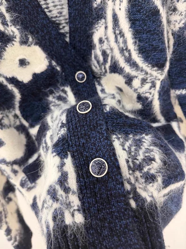 Chanel 22B Blue and White Floral Cardigan