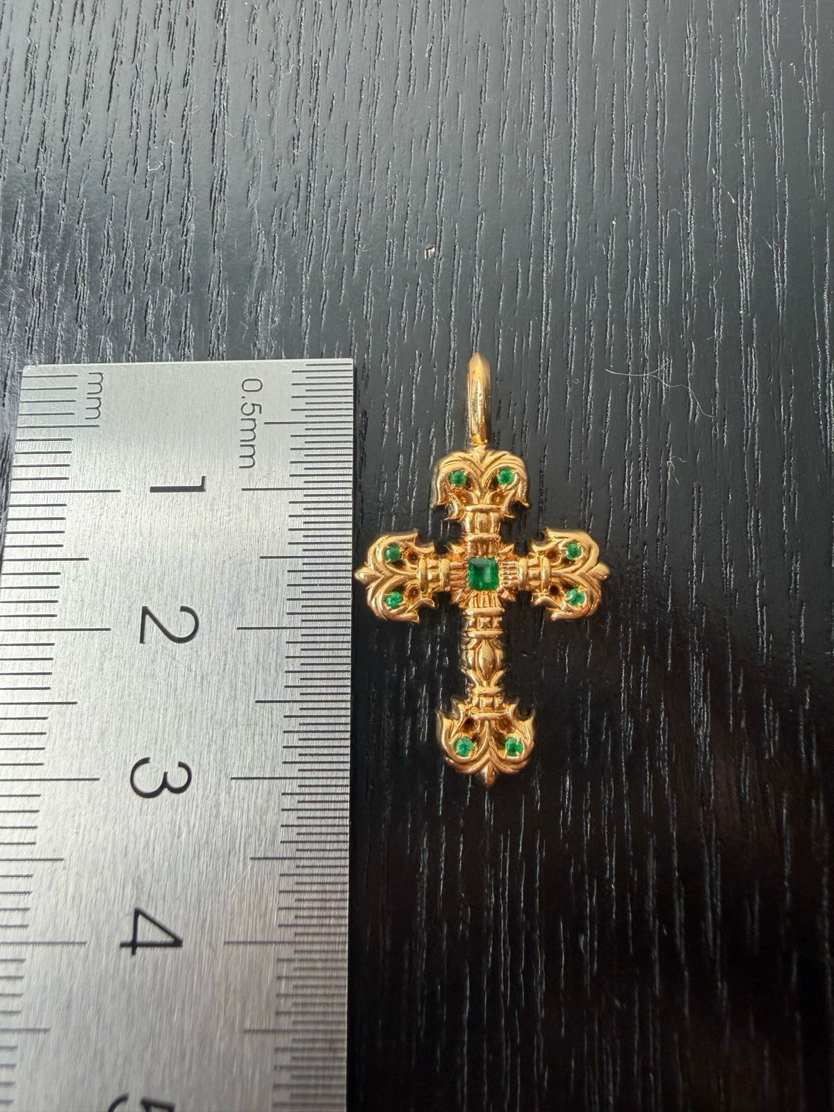 Chrome Hearts 22k Gold Emerald Flame Cross Pendant