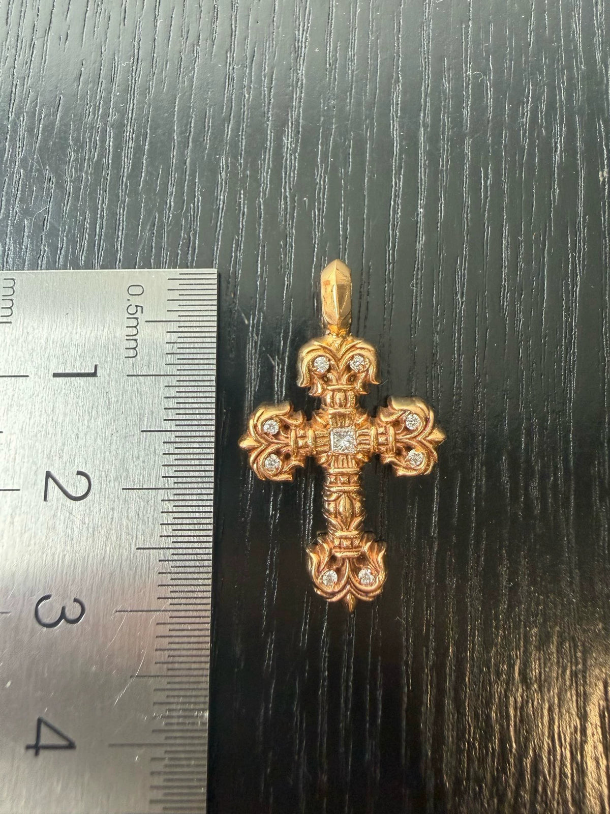 Chrome Hearts 22k gold diamond flame cross pendant