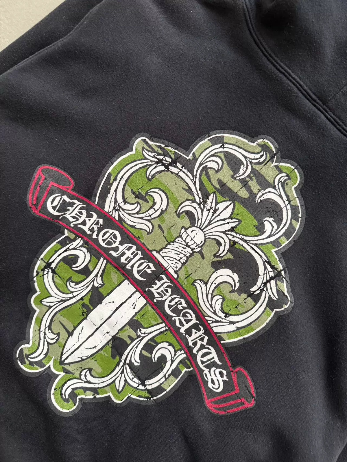 Chrome Hearts Camouflage Sword Scroll Print Waffle-Lined Zip-Up Hoodie