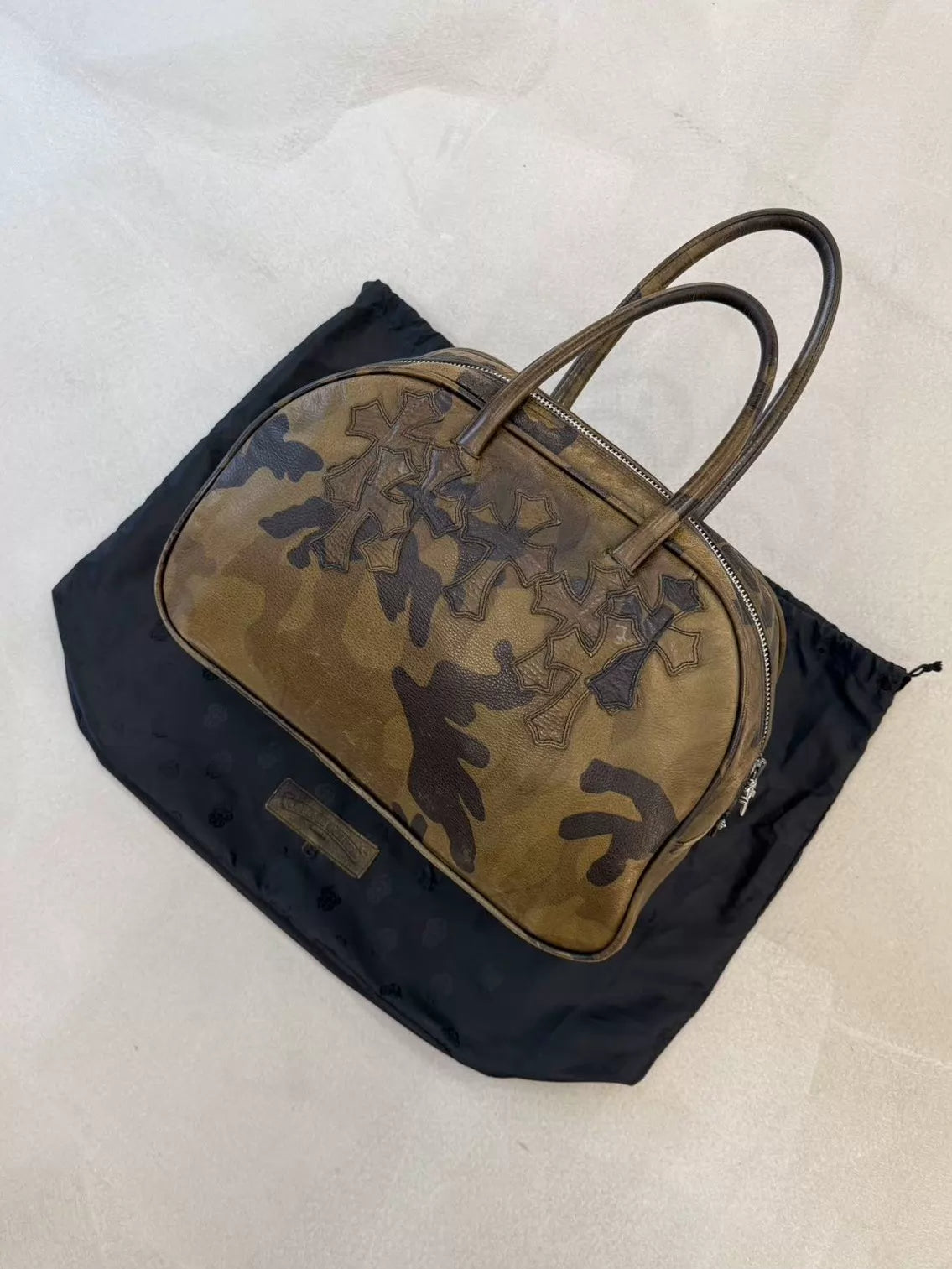 Chrome Hearts Camouflage Multi-Cross Patchwork Large Bowling Bag