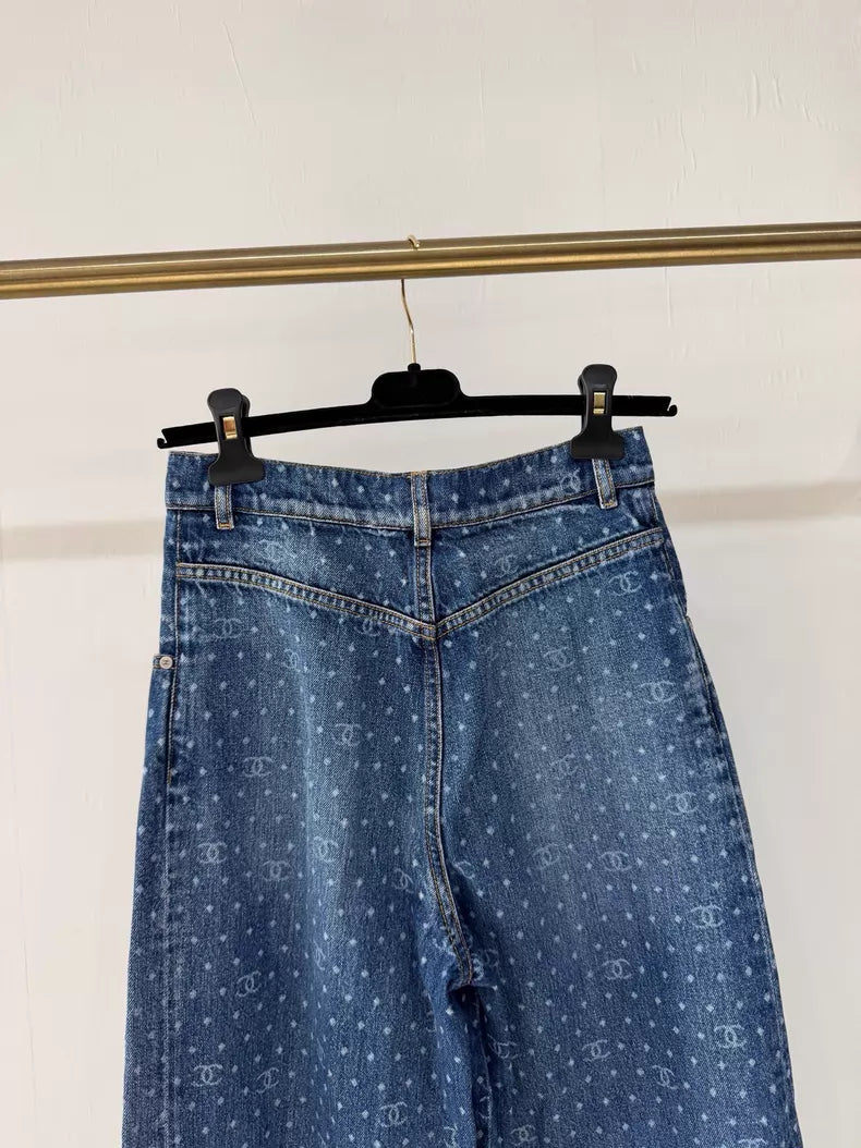 Chanel 23P bleu polka dot jeans