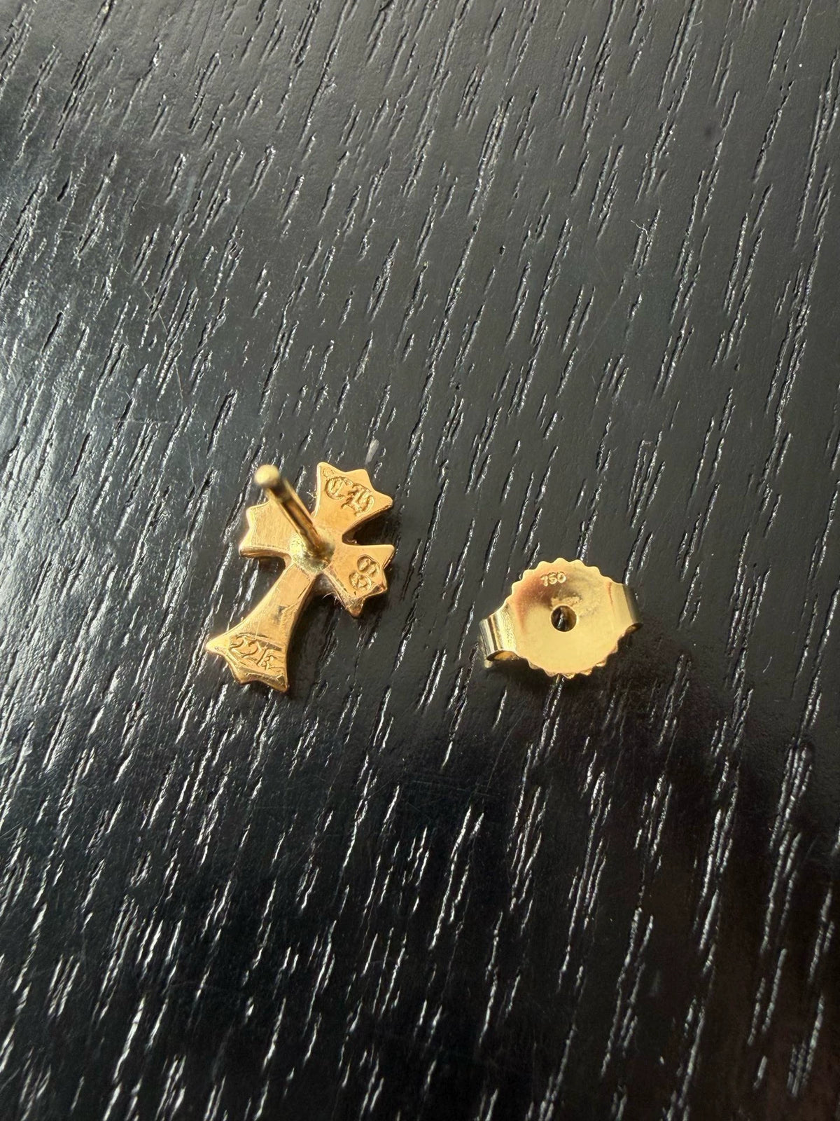 Chrome Hearts 22k Gold Diamond Cross Earrings
