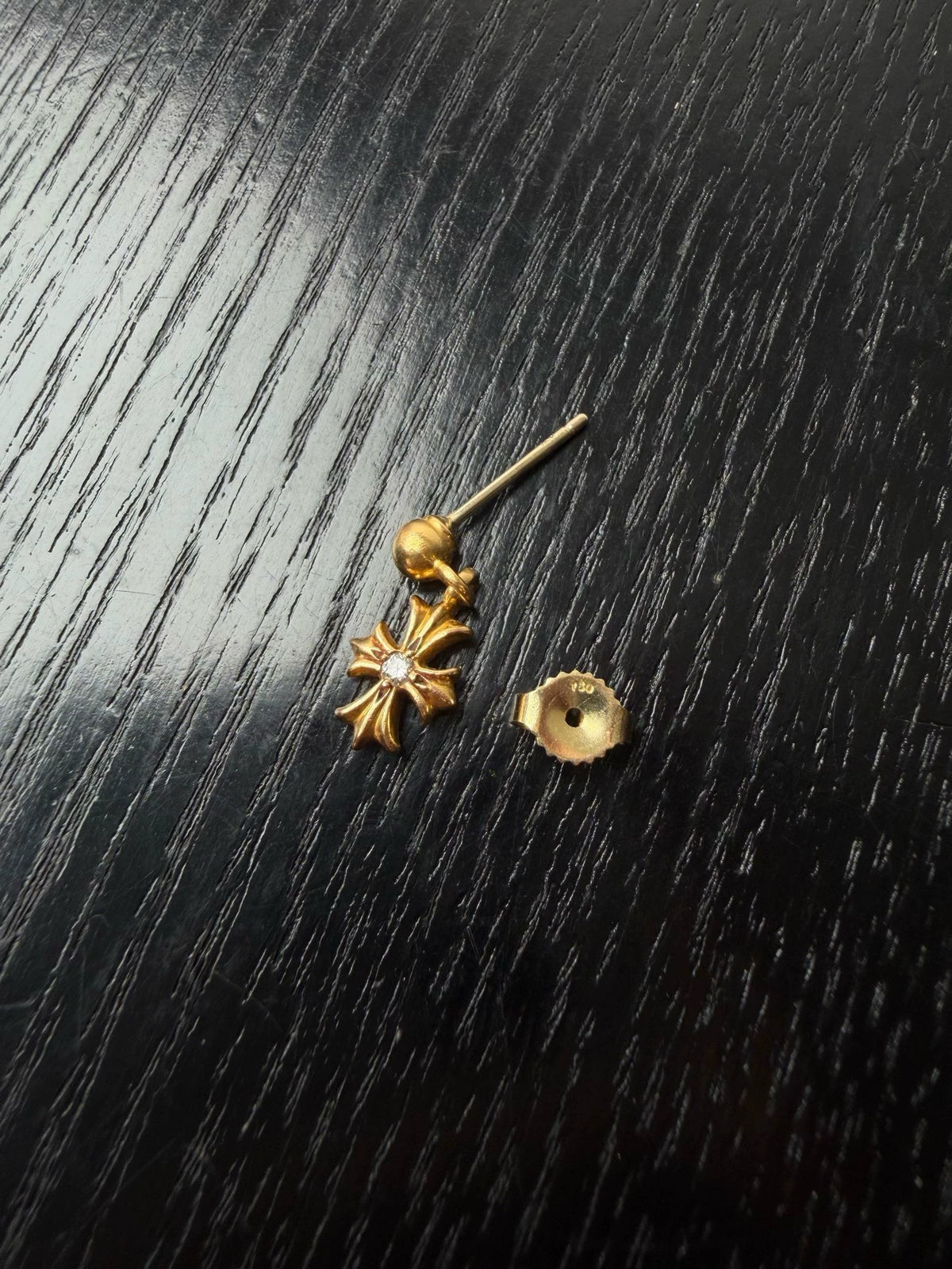 Chrome Hearts 22k Gold Diamond Tiny Cross Flower Earrings