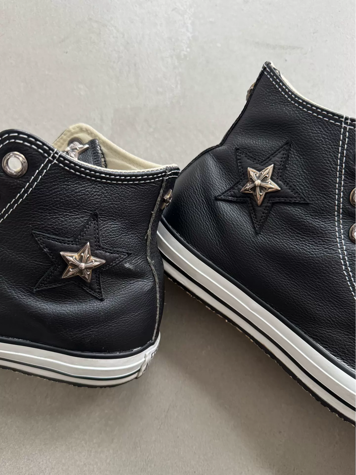 Chrome Hearts Special Order Converse with five-pointed star appliqué and full silver embellishments