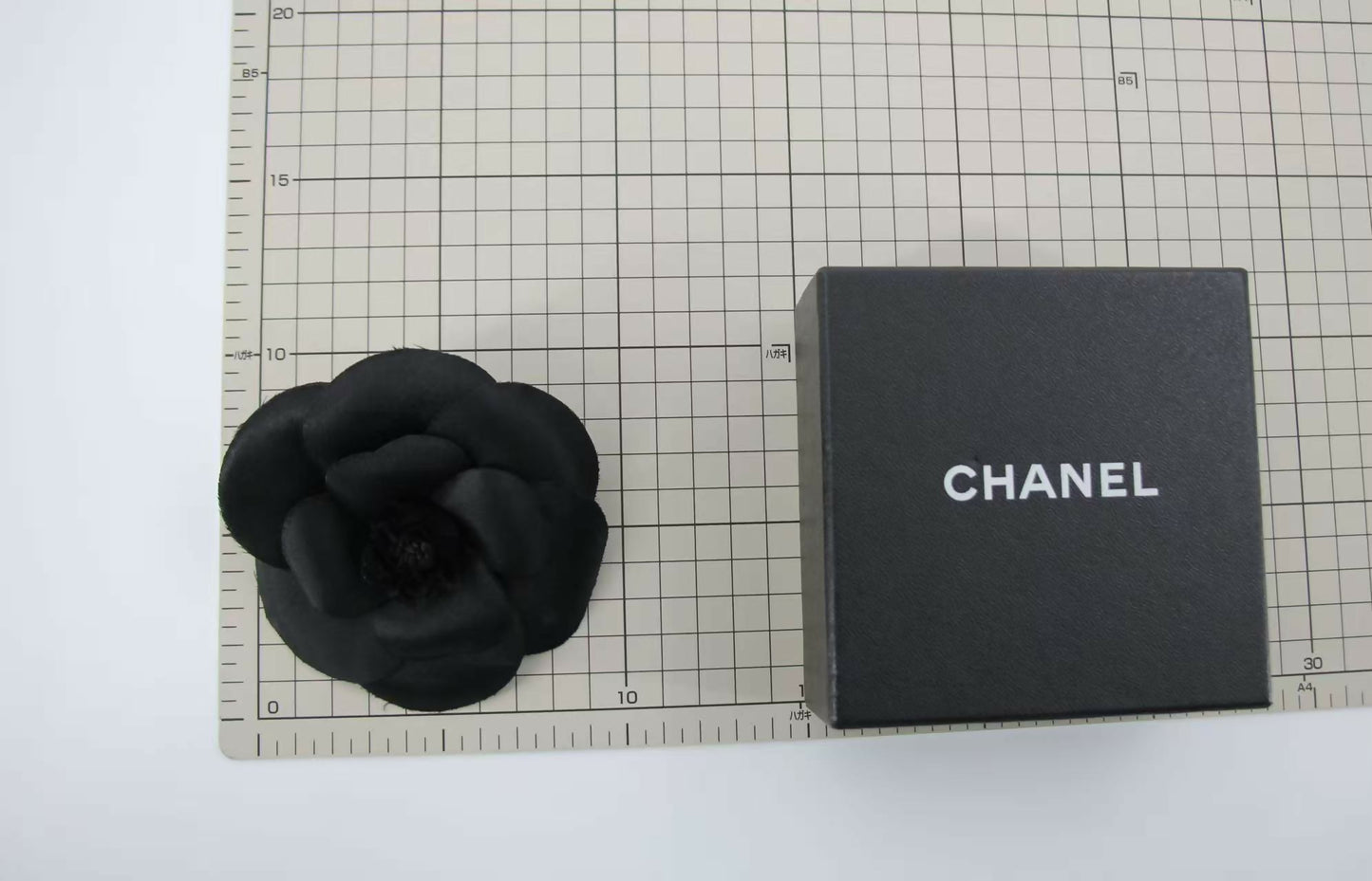 Chanel Vintage 81-85 Silk Black Large Camellia Brooch