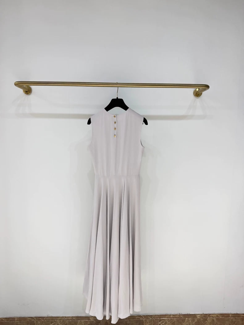 Loro Piana light purple silk dress with gold buttons