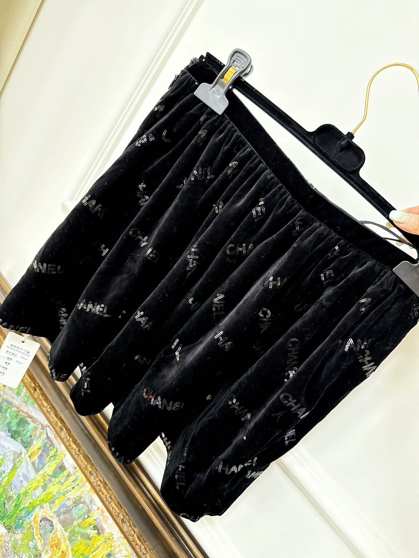 Chanel 22b black velvet sequinned mini skirt