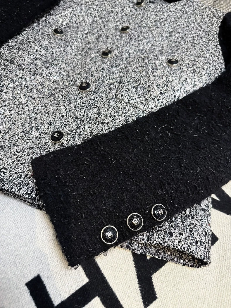Chane 21B Black tweed jacket with grey sequined details