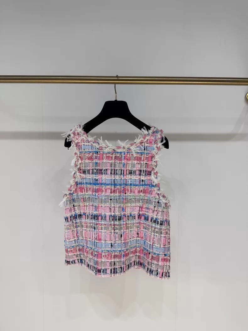 Chanel 25S pink tweed Tassel Vest