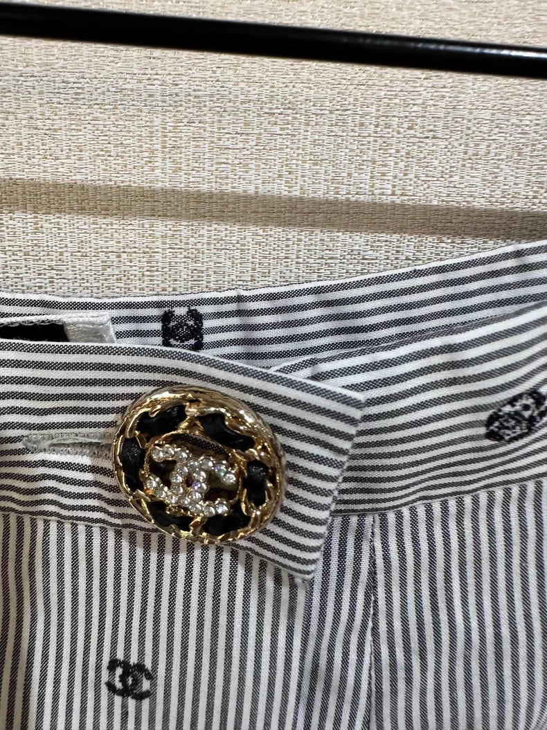Chanel 22SS polka dot striped double C logo midi skirt