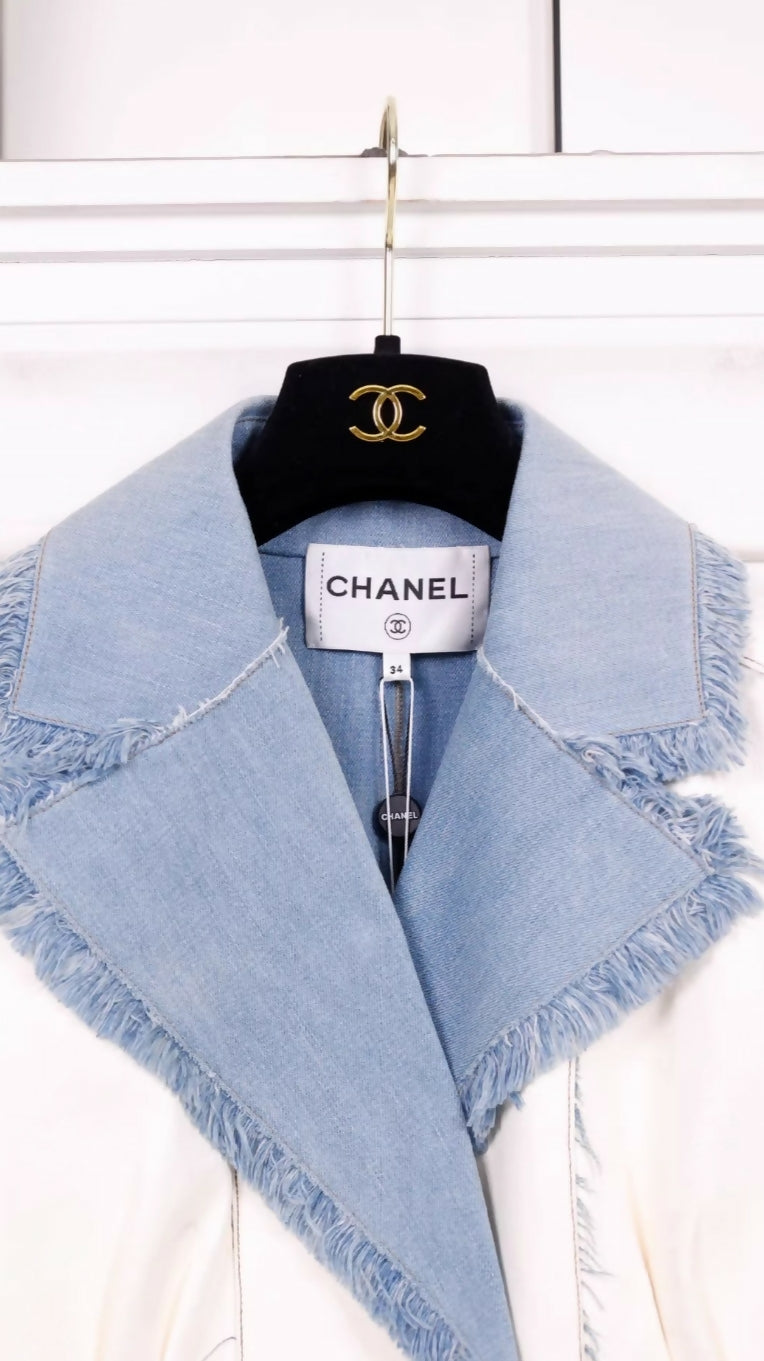 Chanel 2019 Cruise Collection Denim and Leather White Vest
