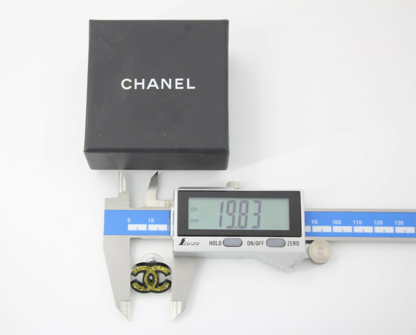 Chanel 17S Resin Gold Powder Black Stud Earrings