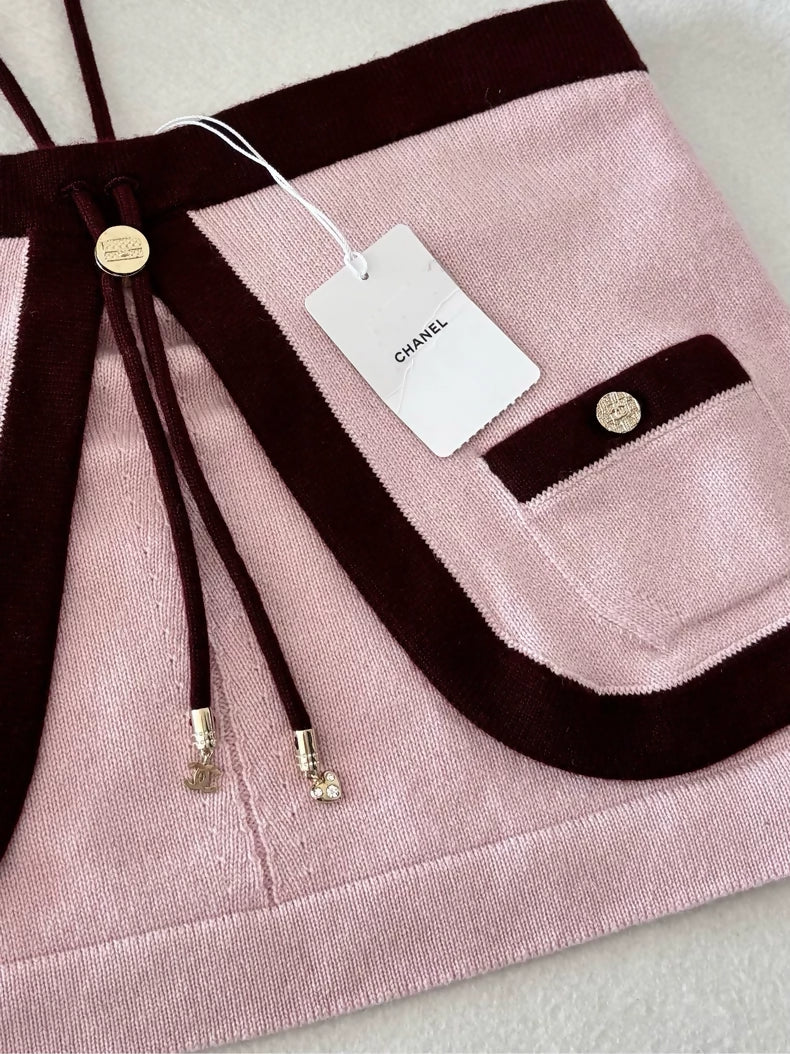 Chanel 25A Pink and Burgundy Cashmere Chain Bandeau Top