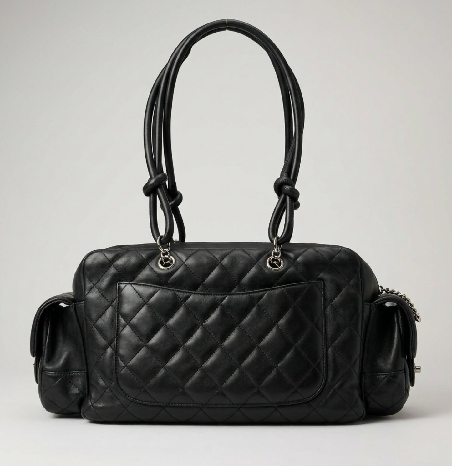Chanel 2005 Small Cambon Reporter Black Lambskin Handbag SHW