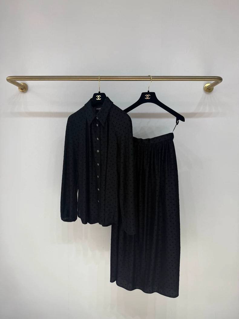 Chanel 24B Black Velvet Double C Logo Shirt,