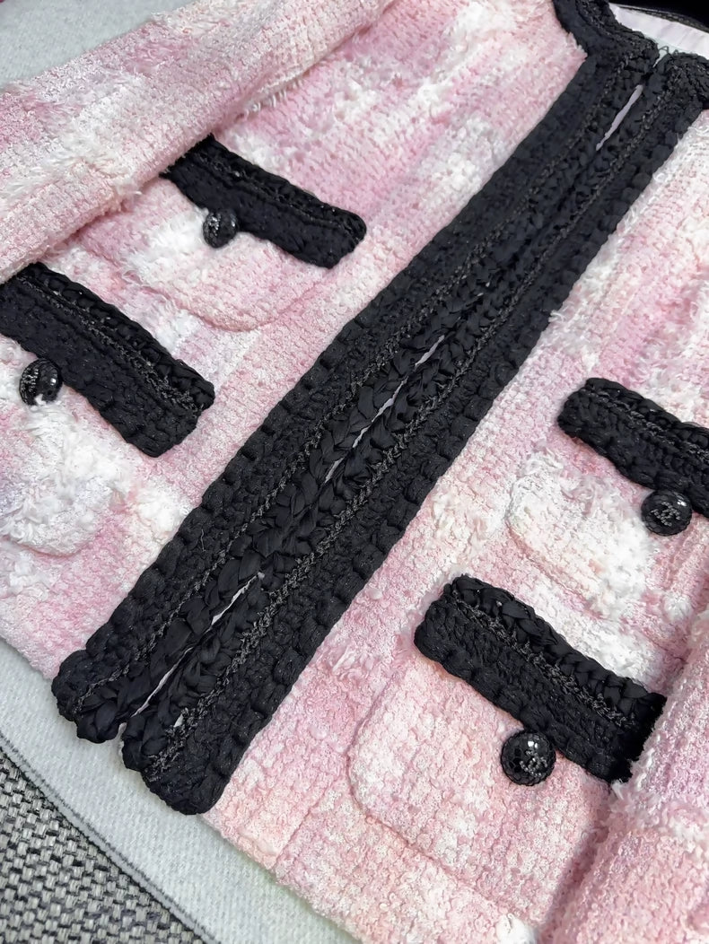 Chanel 22C pink & black tweed jacket