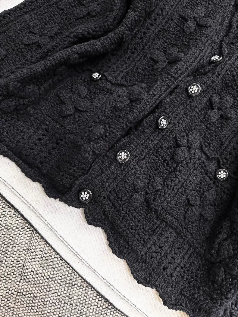 Chanel 25C Black Crochet Knit Cardigan