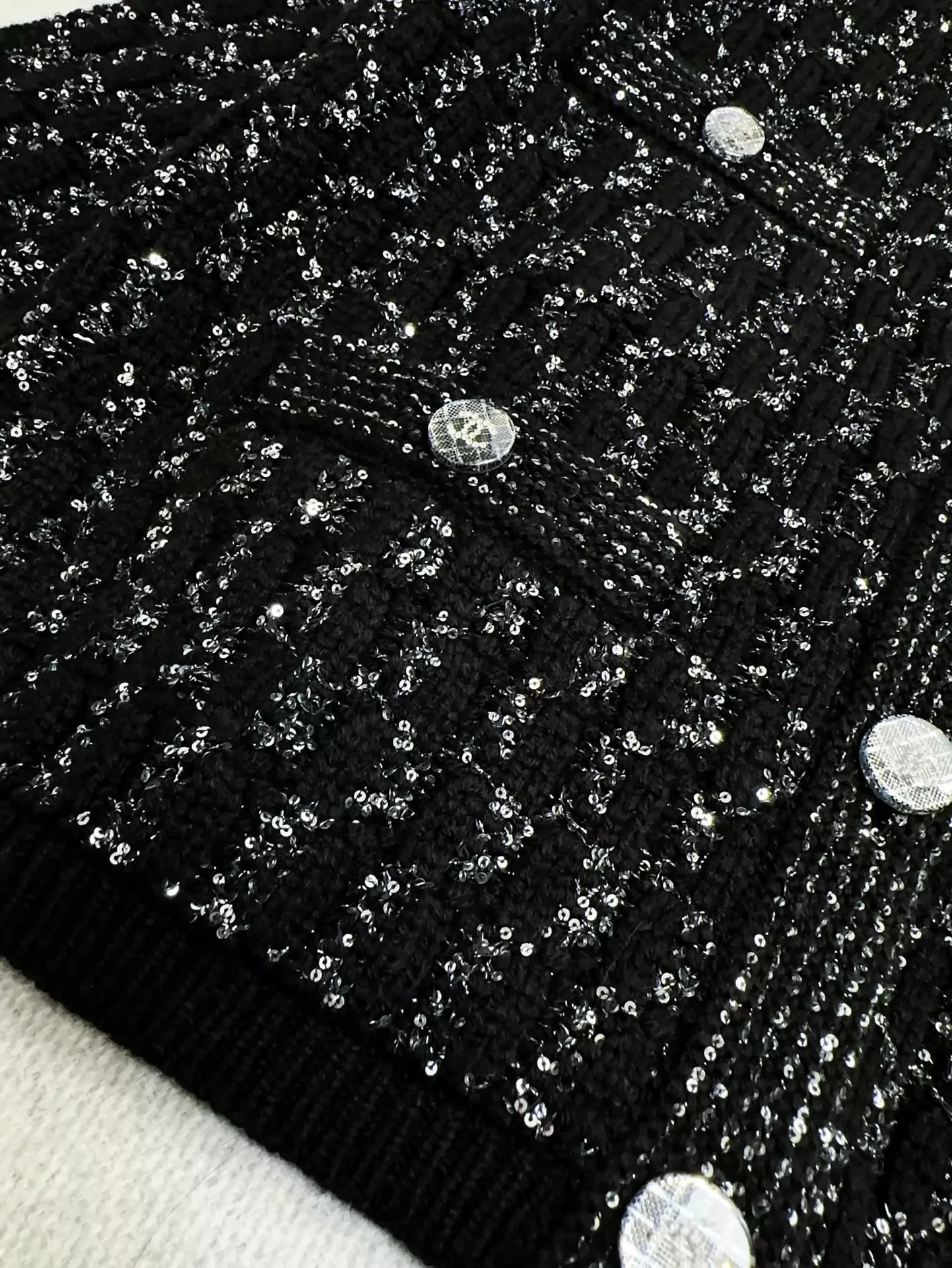 CHANEL 21K black sequin knitted cardigan