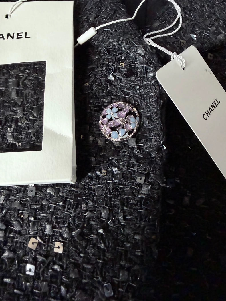 Chanel 24S Black Sequined tweed Jacket