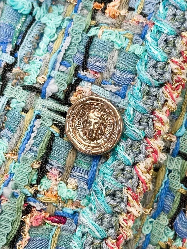 Chanel 25A blue sequined tweed dress