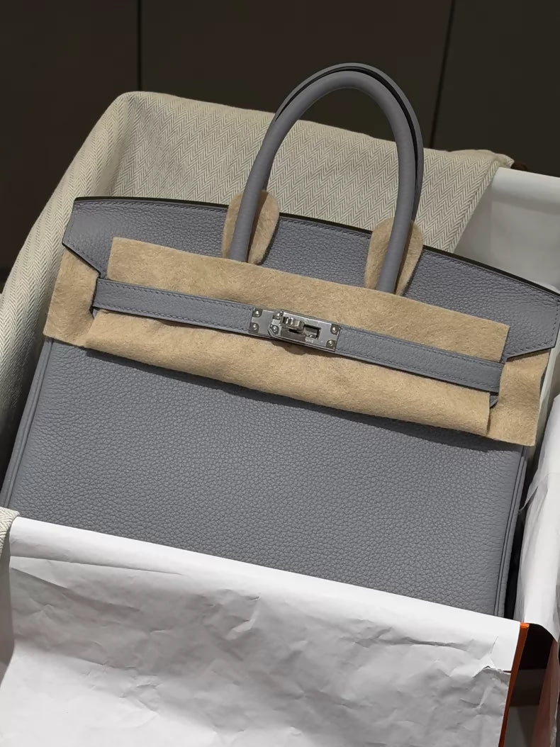 Hermes Birkin 25 Gris Pantin togo leather palladium hardware