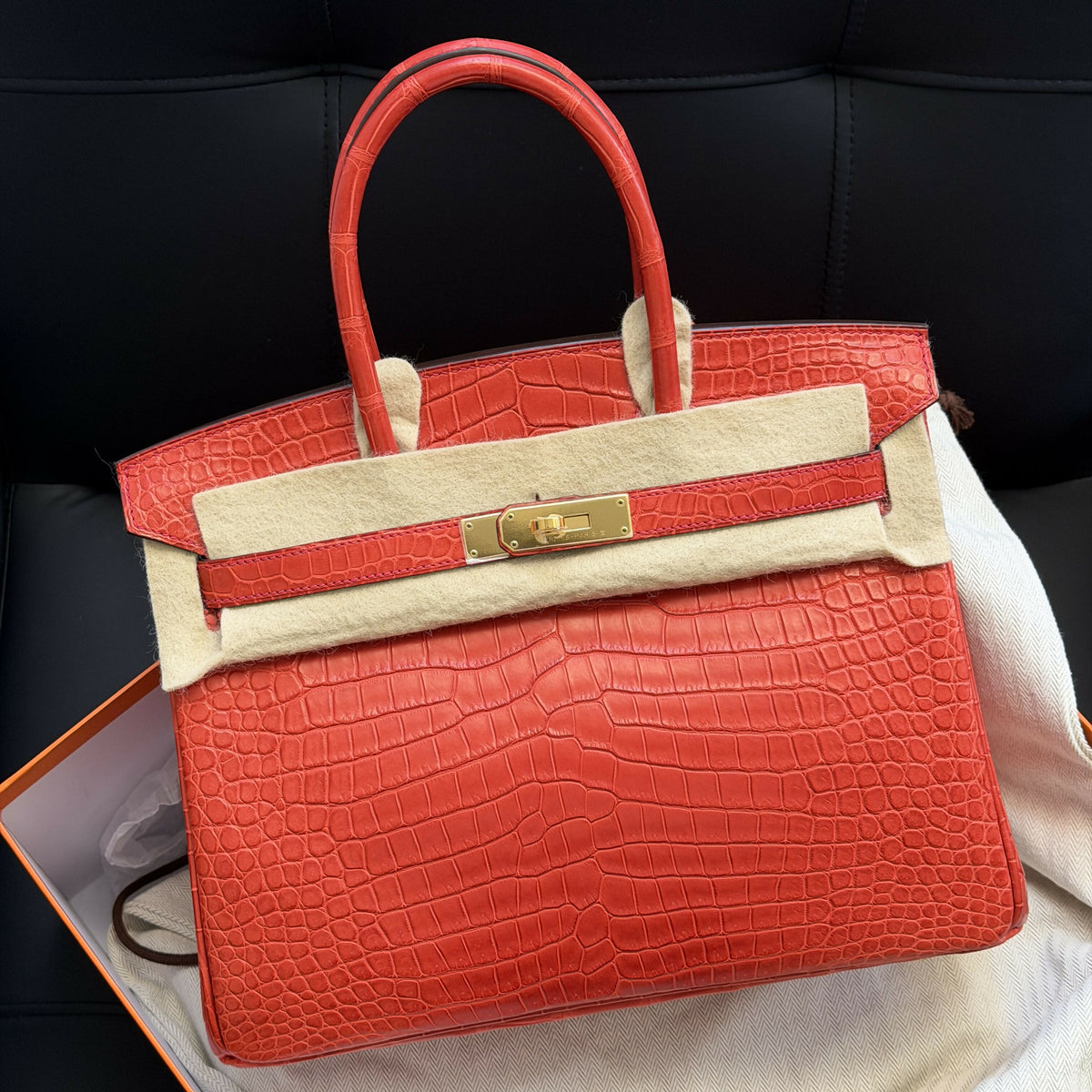 Hermès Birkin 30 Geranium (D5) Matte Porosus Crocodile with Gold Hardware