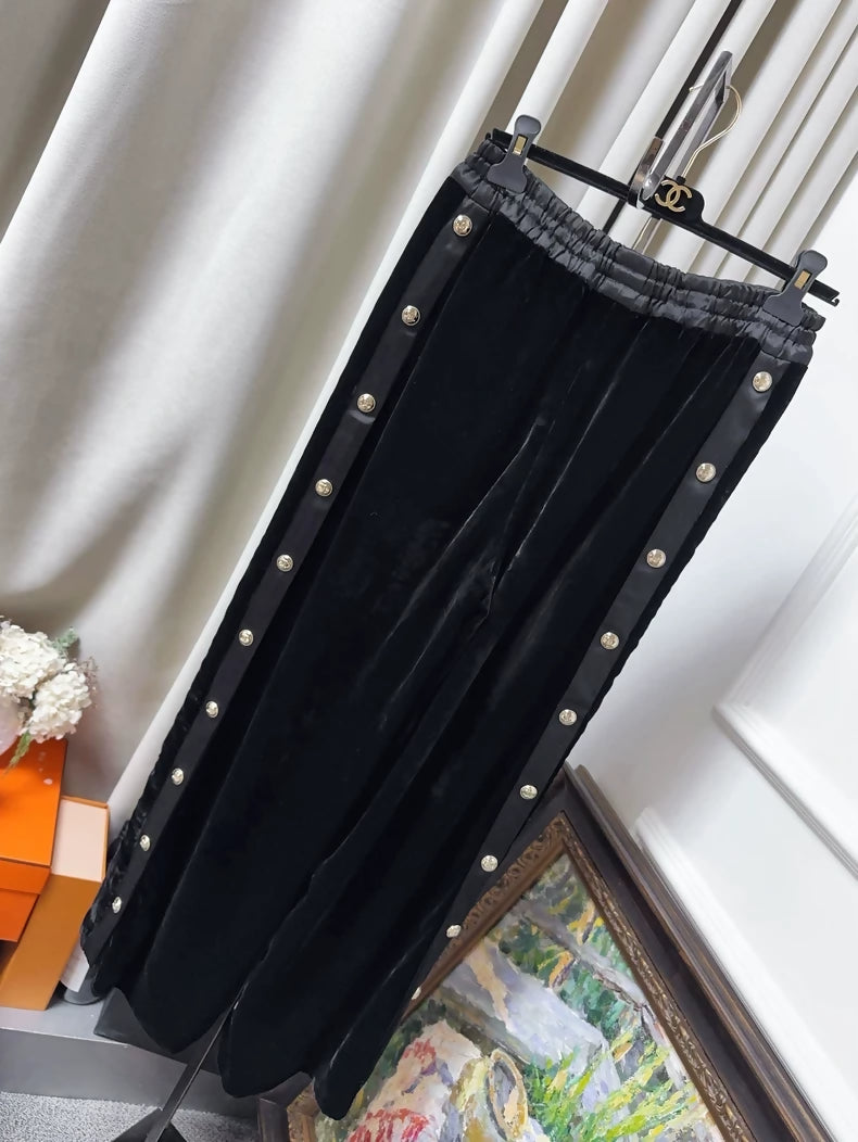 Chanel 20k Black Velvet Wide-Leg Pants