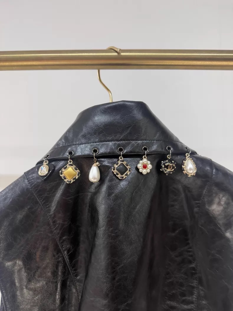 Chanel 24A Black Leather Vest with charms