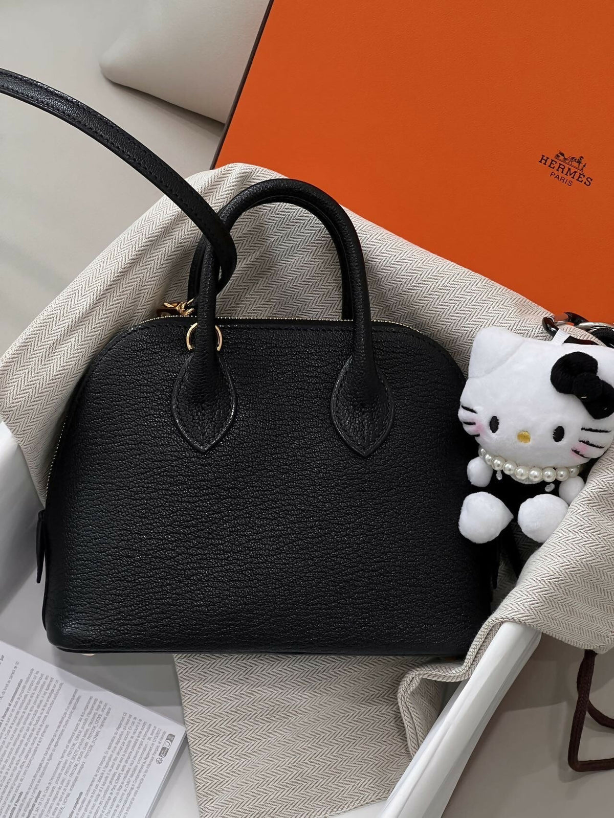 Hermès Mini Bolide Noir / Black Epsom Leather with Gold Hardware