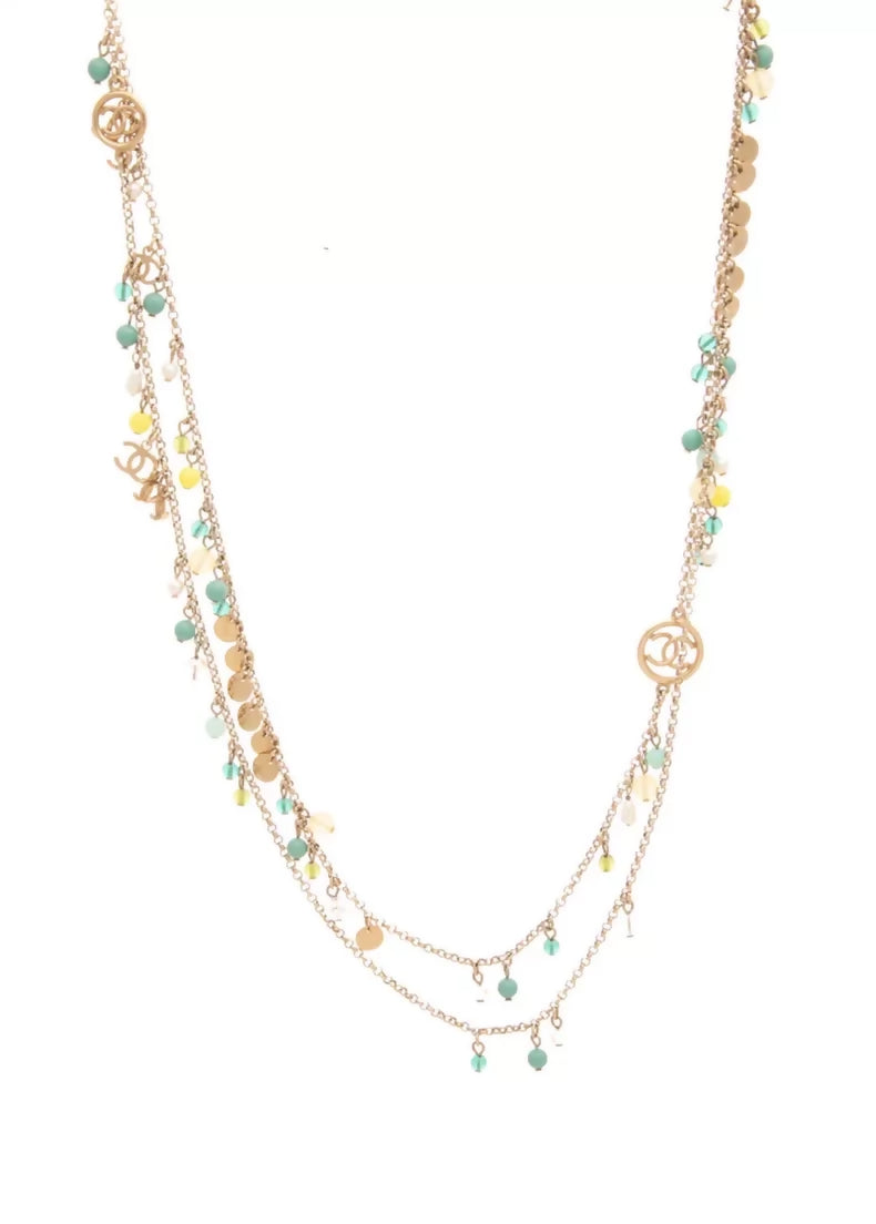 Chanel Beach Collection Green Beaded Bubble Double Layer Sweater Necklace