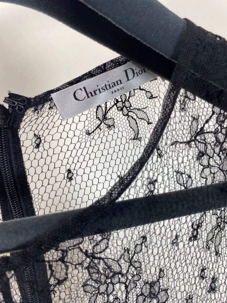 Dior embroidered mesh polka dot silk lining dress