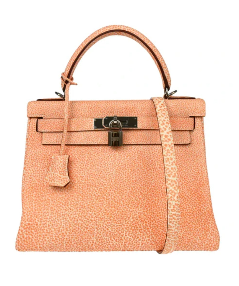 Hermes kelly 28 Orange Dalmatian leather palladium hardware