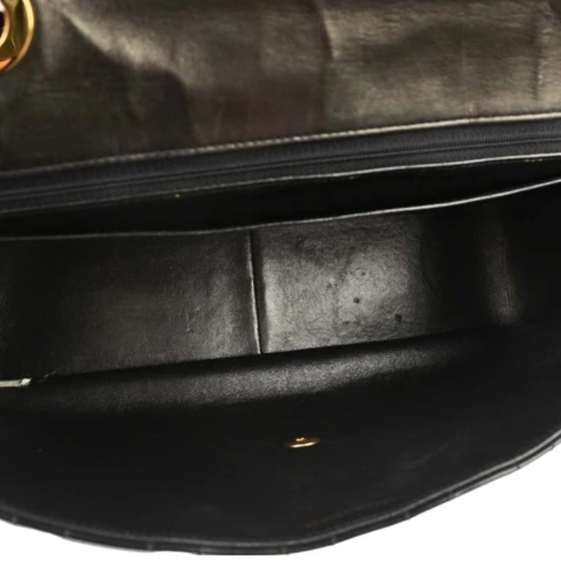 Chanel 1994-1996 Black Patent Leather Maxi Classic Flap Shoulder Bag