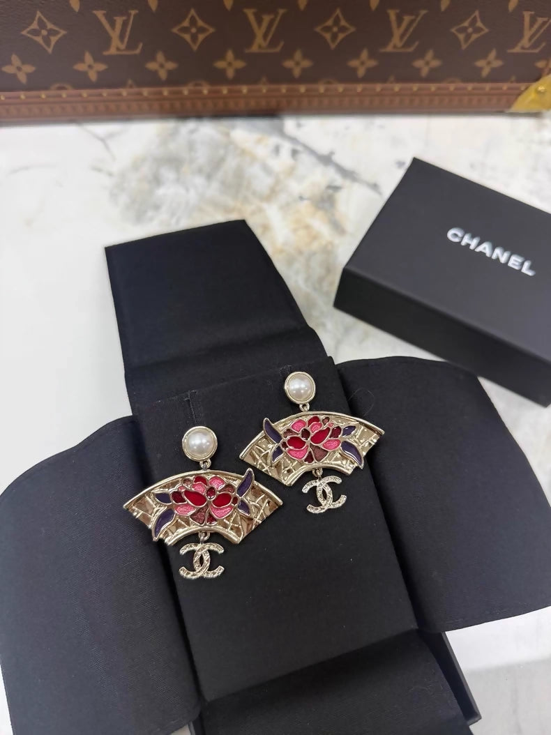 Chanel 25A Pearl Camellia Double C Earrings