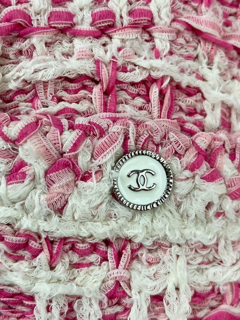 Chanel pink fringed tweed jacket