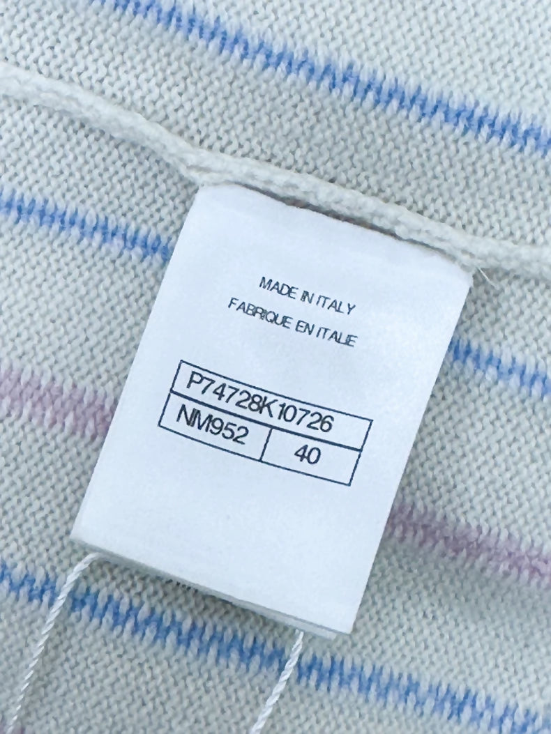 Chanel 23P white, light blue and pink striped knit top