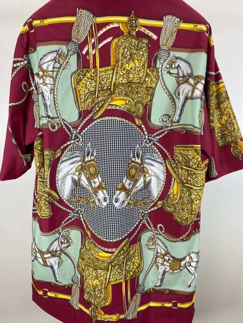 Gucci burgundy equestrian print shirt