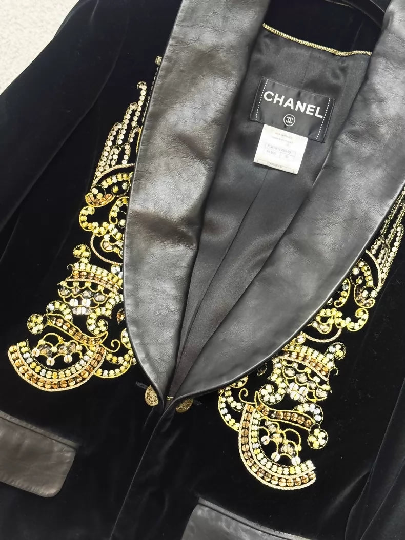 Chanel 10A Paris Shanghai Collection Black Velvet Suit jacket