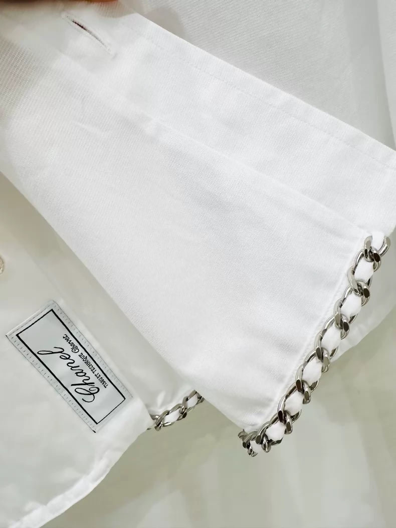 Chanel 26S white striped cropped shirt