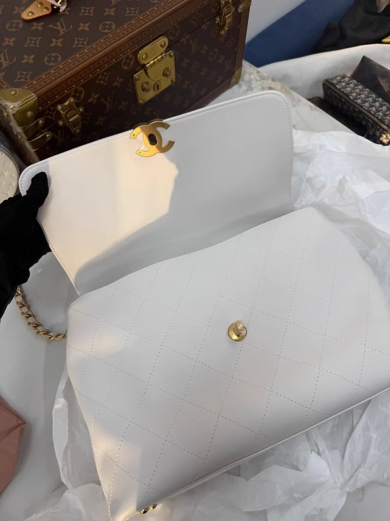 Chanel 25S Maxi Flap Handbag in White Gold hardware and Chain Handle