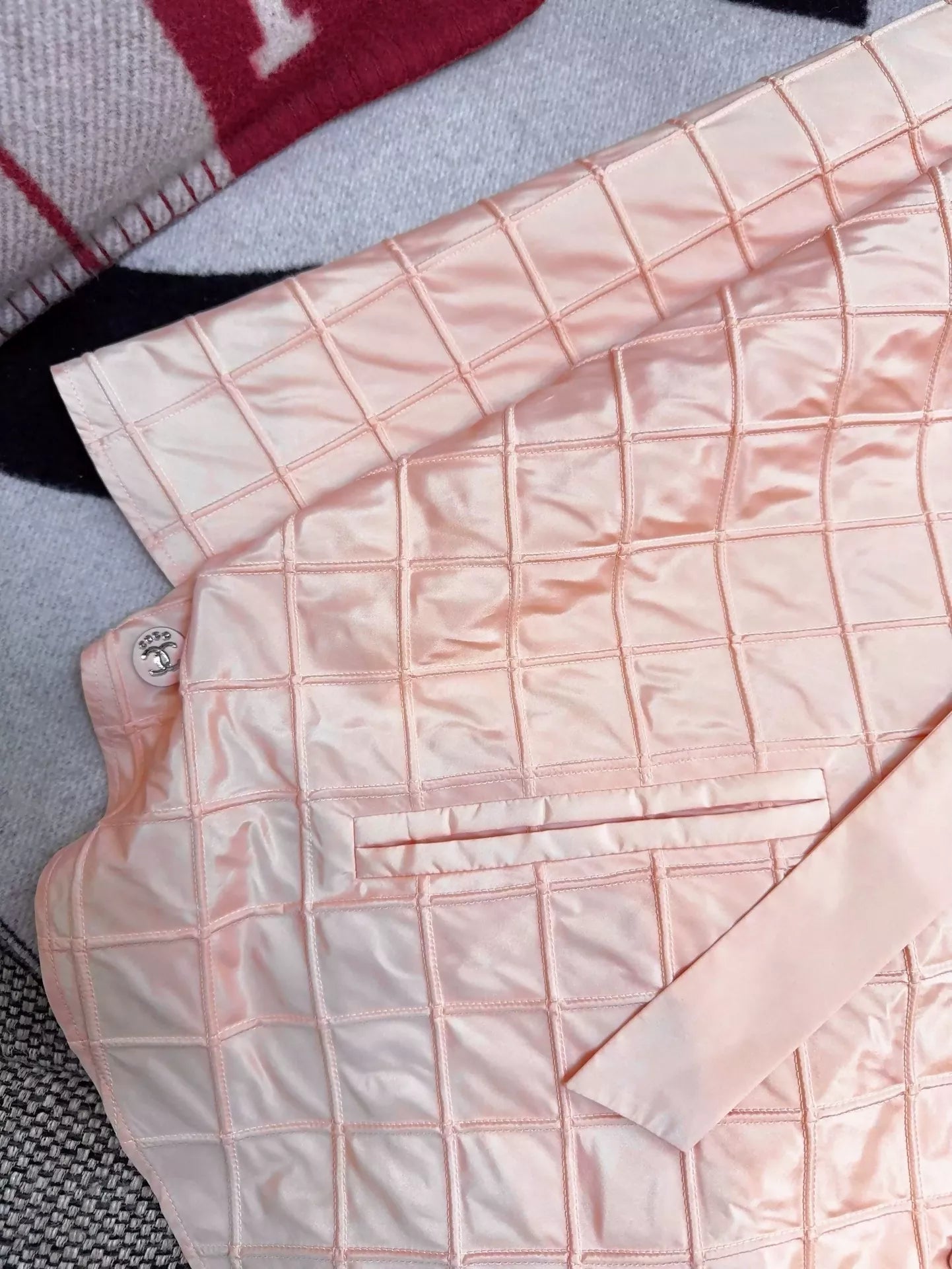 Chanel 25M coco beach orange pink diamond pattern hooded cape coat