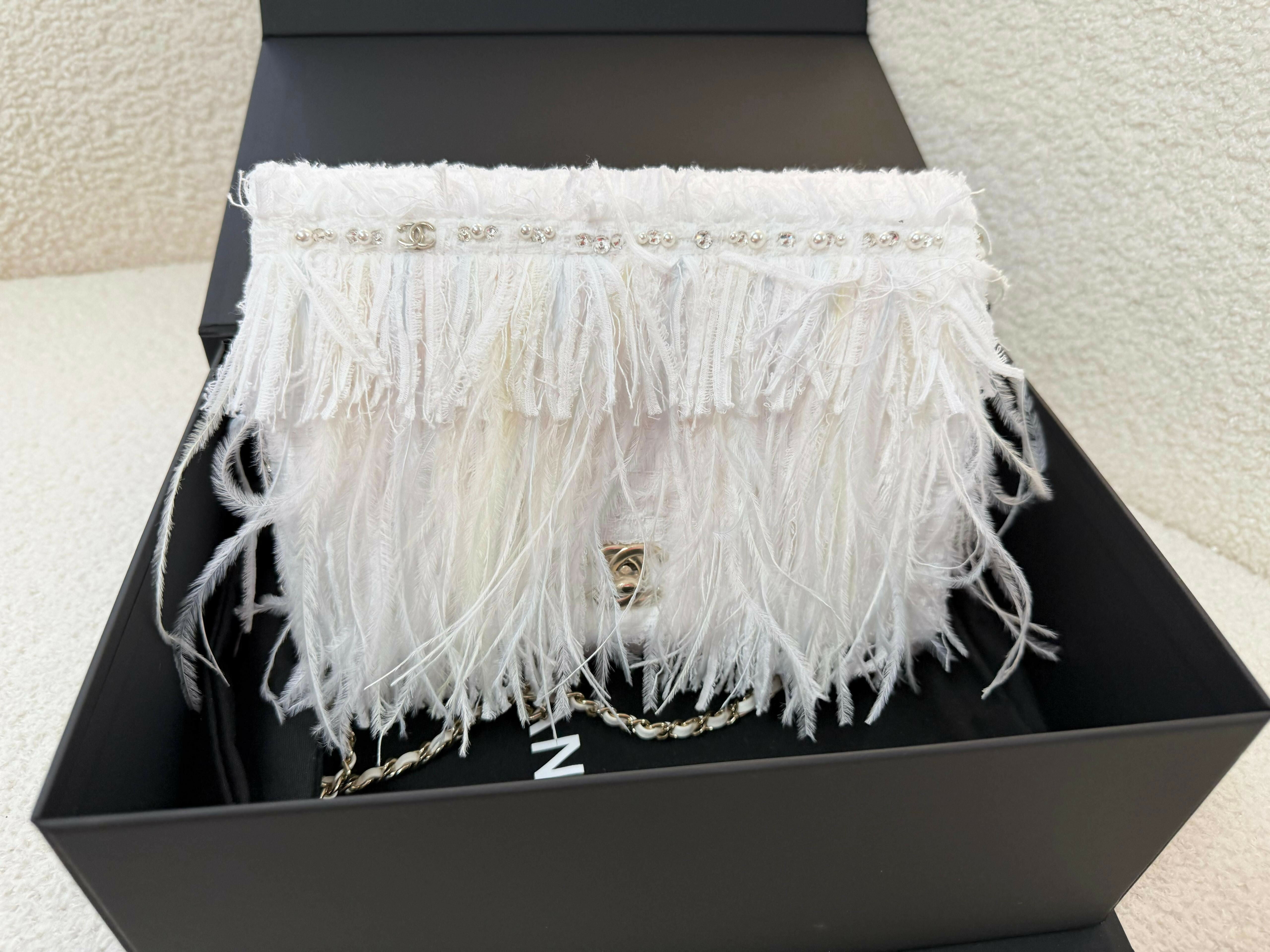 Chanel 25P Long-Sleeve Top White Tweed Pearl Buttons 237299 main image 1