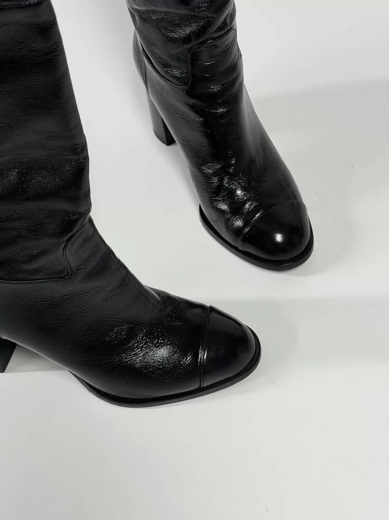 Chanel 23B Black Leather Boots