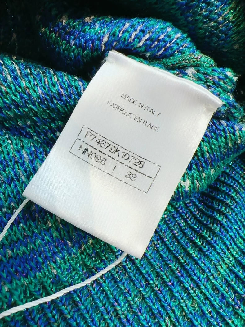 Chanel 23P light blue sequined four-pocket knit cardigan