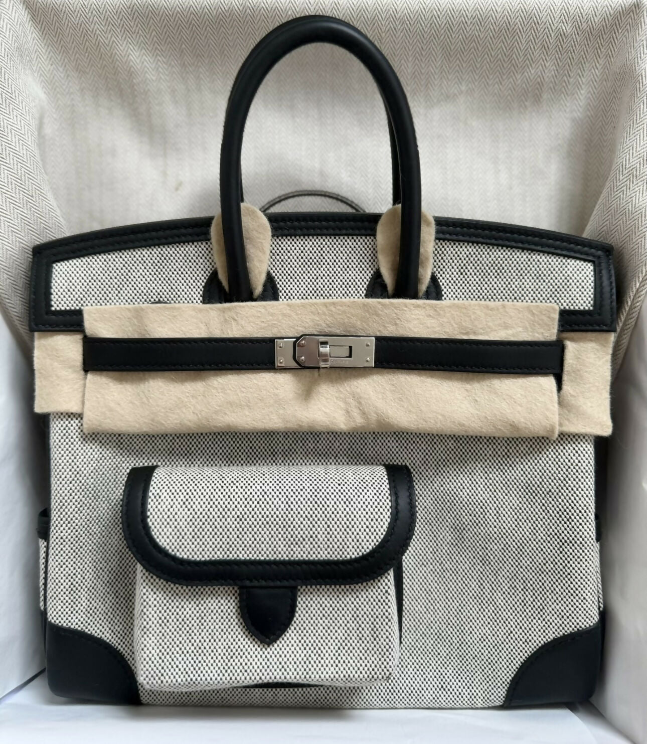 Hermès Birkin 25 Cargo Noir Swift & Toile Goéland with Palladium Hardware